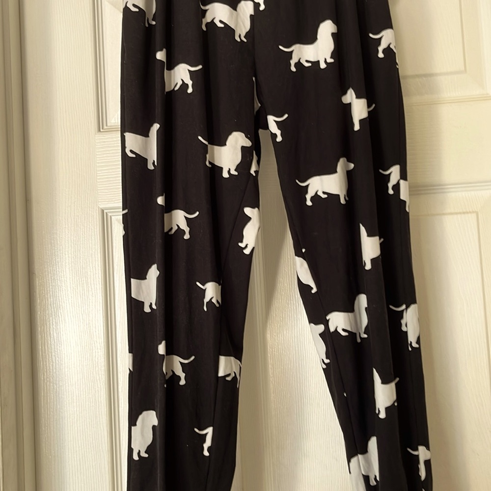 Small-Black sweat pants with white dachshunds